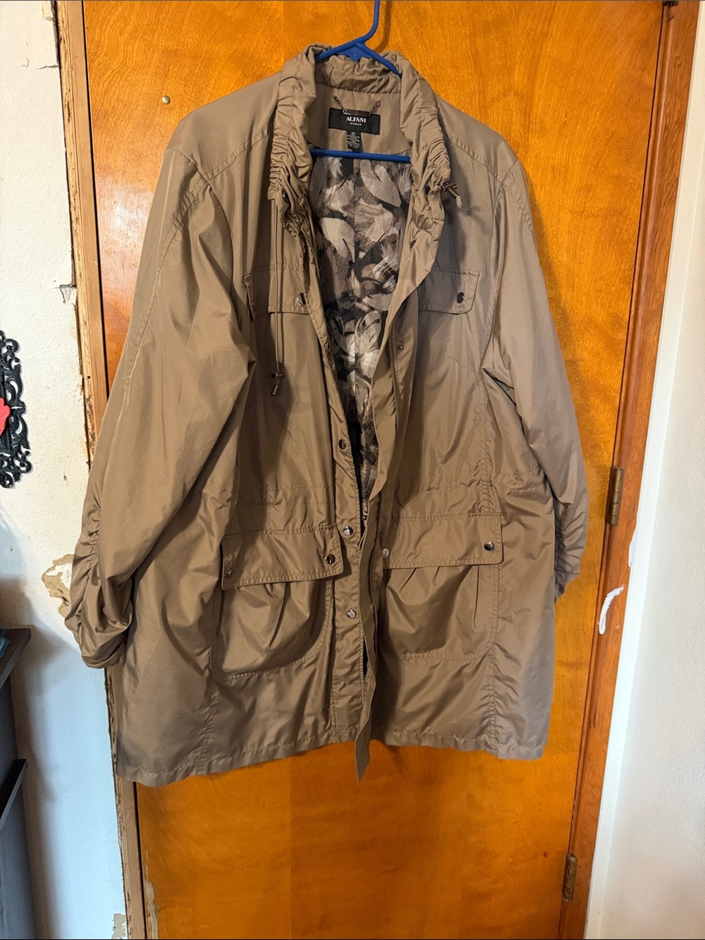 Alfani Taupe Utility Trench Coat with Drawstring Waist